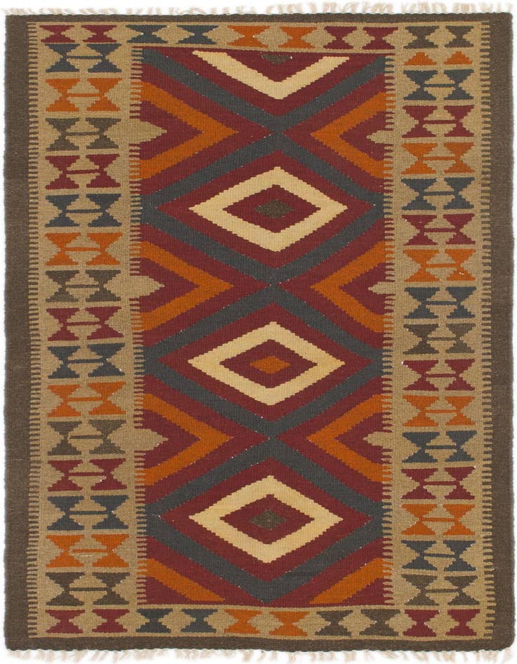 Detail image of 3' 2 x 6' 6 Hand Woven Kilim Maymana Wool Rug