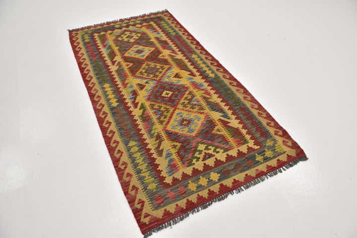 3' 7 x 6' 9 Hand Woven Kilim Maymana Wool Rug