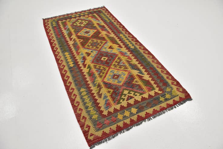 Detail image of 3' 7 x 6' 9 Hand Woven Kilim Maymana Wool Rug