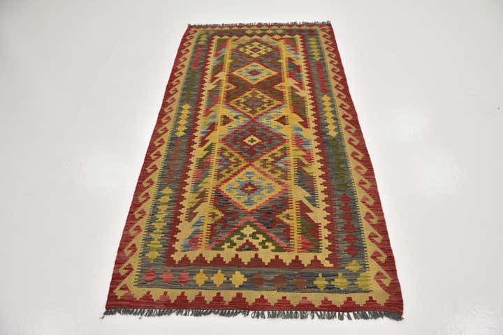 3' 7 x 6' 9 Hand Woven Kilim Maymana Wool Rug