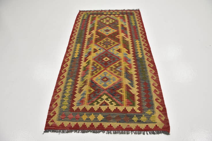 Detail image of 3' 7 x 6' 9 Hand Woven Kilim Maymana Wool Rug