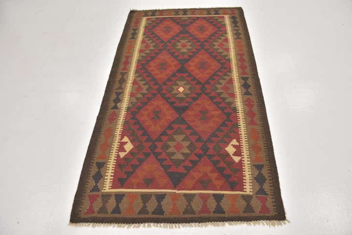 3' 7 x 6' 7 Hand Woven Kilim Maymana Wool Rug