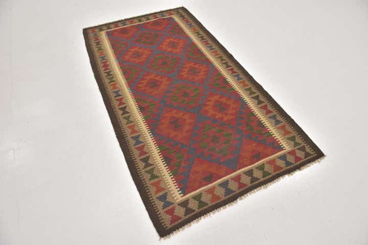 3' 6 x 6' 5 Hand Woven Kilim Maymana Wool Rug