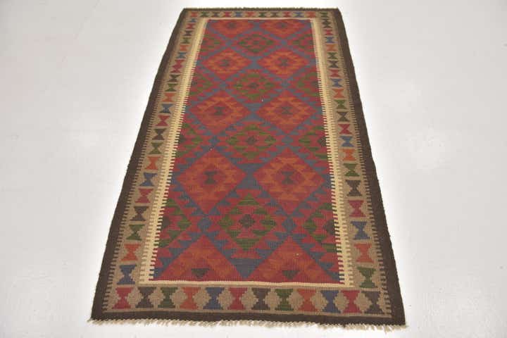 3' 6 x 6' 5 Hand Woven Kilim Maymana Wool Rug