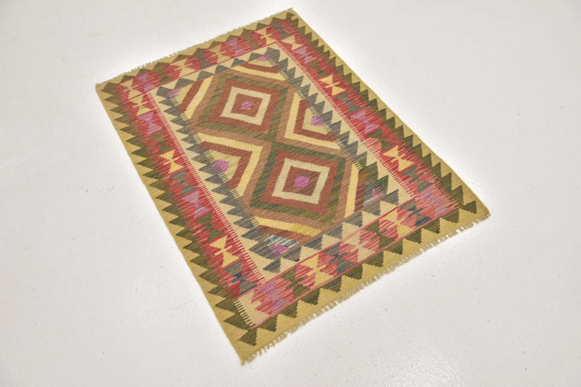 90cm x 115cm Tejido a mano Kilim Maymana Alfombra Lana