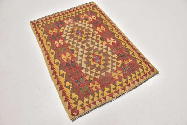 3' x 4' 3 Hand Woven Kilim Maymana Wool Rug