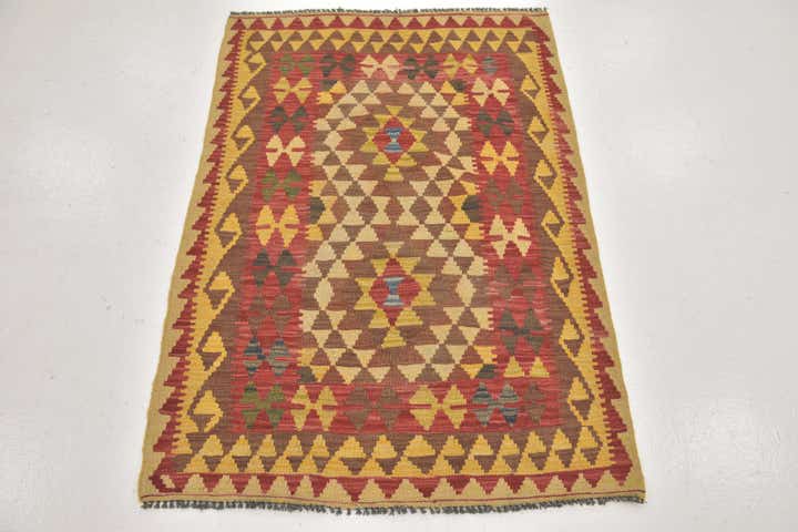 3' x 4' 3 Hand Woven Kilim Maymana Wool Rug