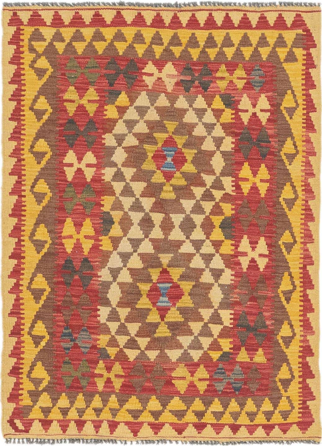 3' x 4' 3 Hand Woven Kilim Maymana Wool Rug