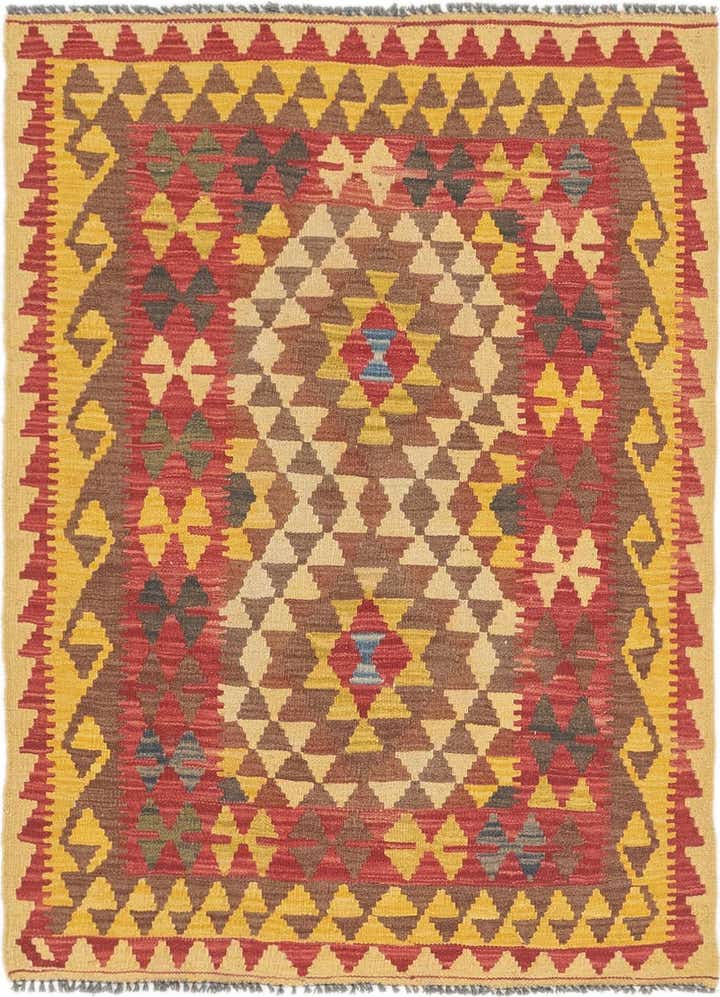 3' x 4' 3 Hand Woven Kilim Maymana Wool Rug
