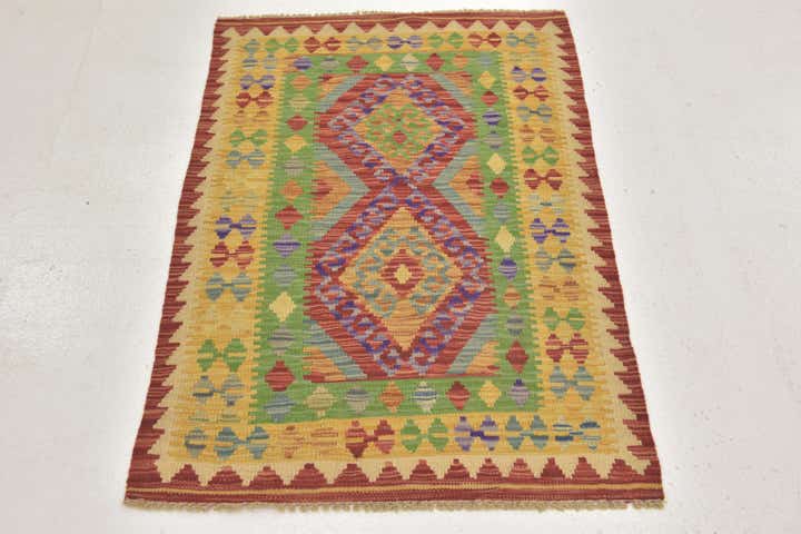2' 6 x 4' Hand Woven Kilim Maymana Wool Rug