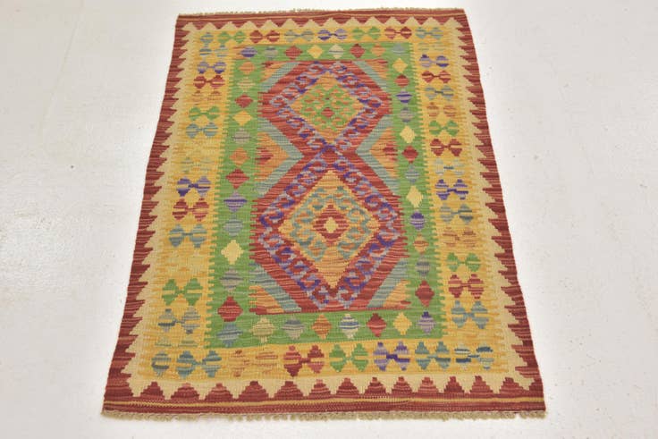 Detail image of 2' 6 x 4' Hand Woven Kilim Maymana Wool Rug