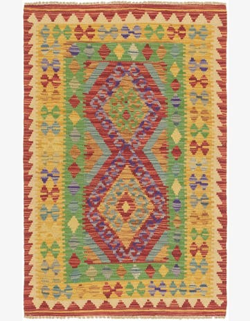 2' 6 x 4' Hand Woven Kilim Maymana Wool Rug