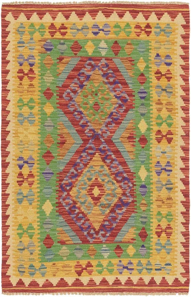 2' 6 x 4' Hand Woven Kilim Maymana Wool Rug