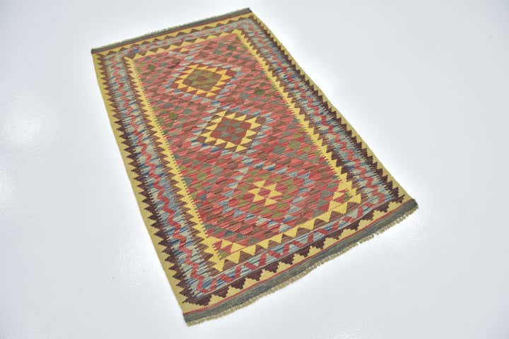 3' 2 x 4' 10 Hand Woven Kilim Maymana Wool Rug