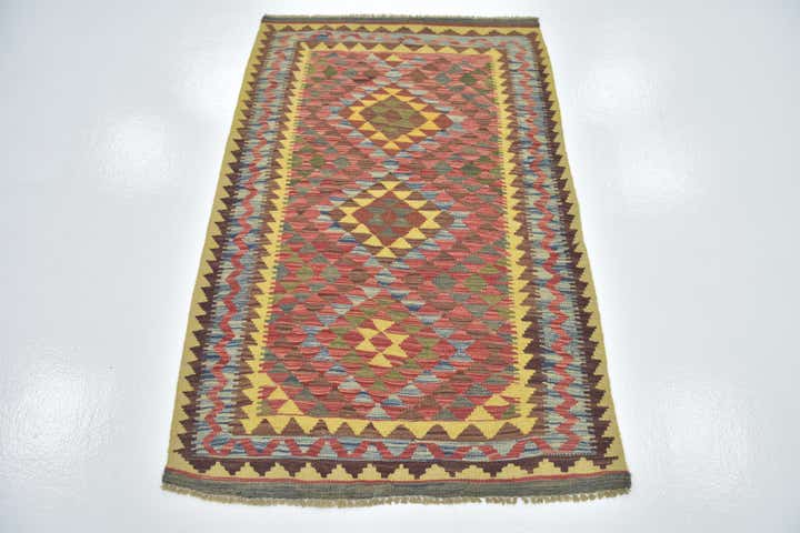 3' 2 x 4' 10 Hand Woven Kilim Maymana Wool Rug