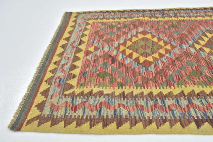 3' 2 x 4' 10 Hand Woven Kilim Maymana Wool Rug
