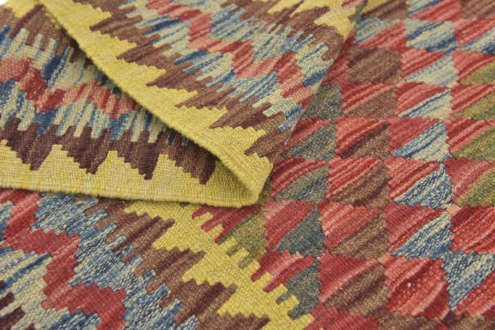 3' 2 x 4' 10 Hand Woven Kilim Maymana Wool Rug