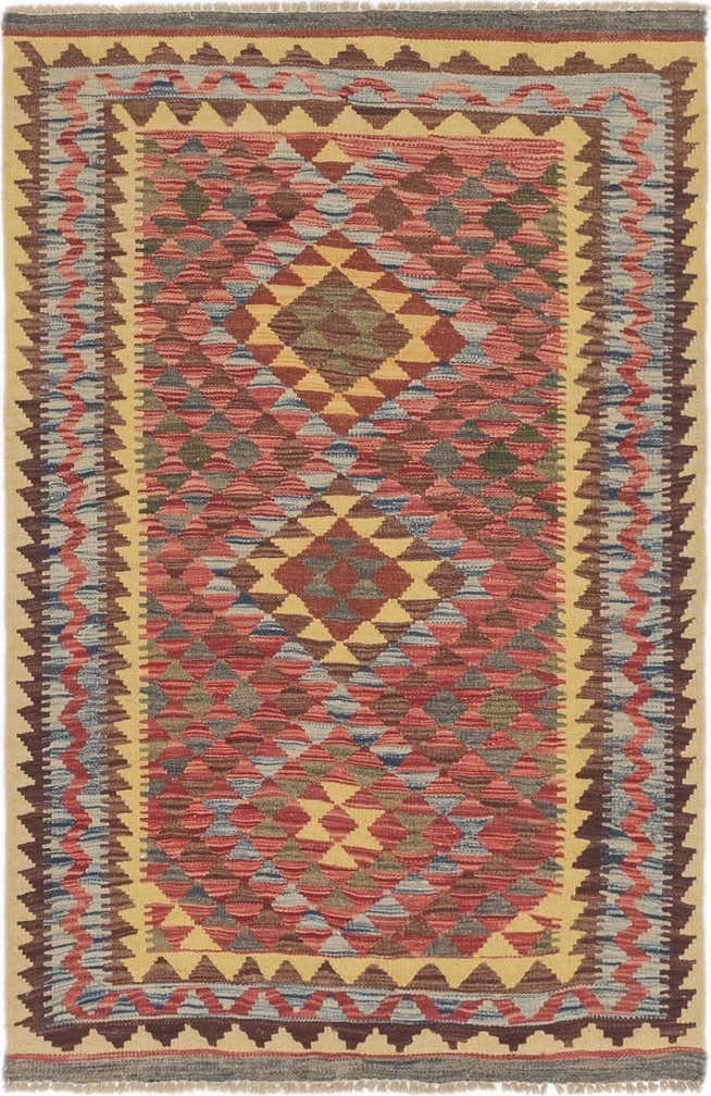 3' 2 x 4' 10 Hand Woven Kilim Maymana Wool Rug