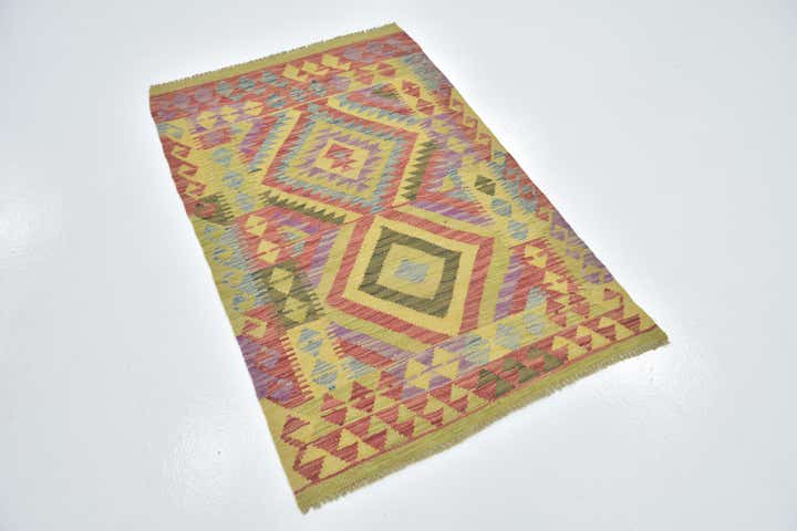 3' x 4' 8 Hand Woven Kilim Maymana Wool Rug