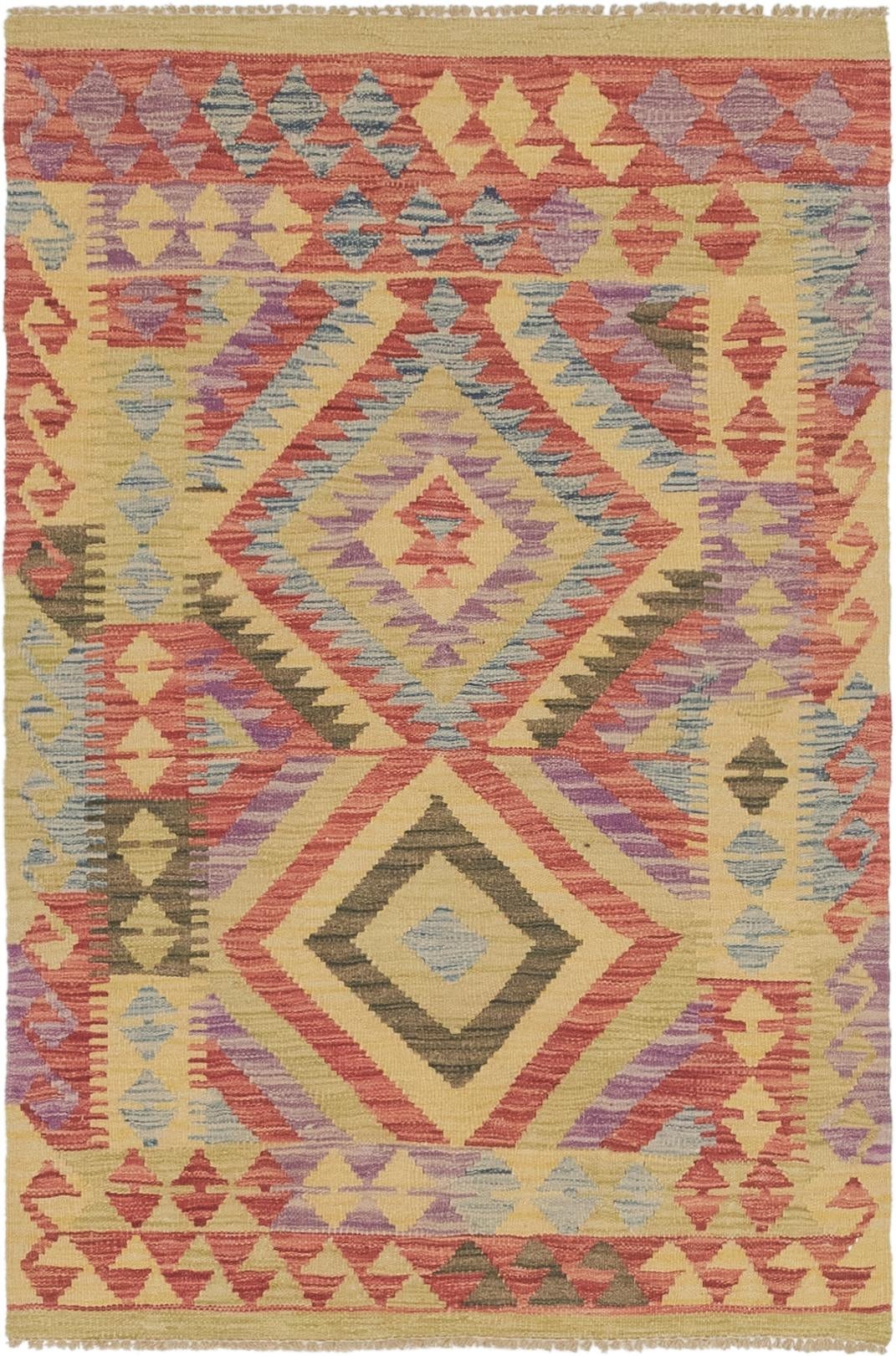 3' x 4' 8 Hand Woven Kilim Maymana Wool Rug