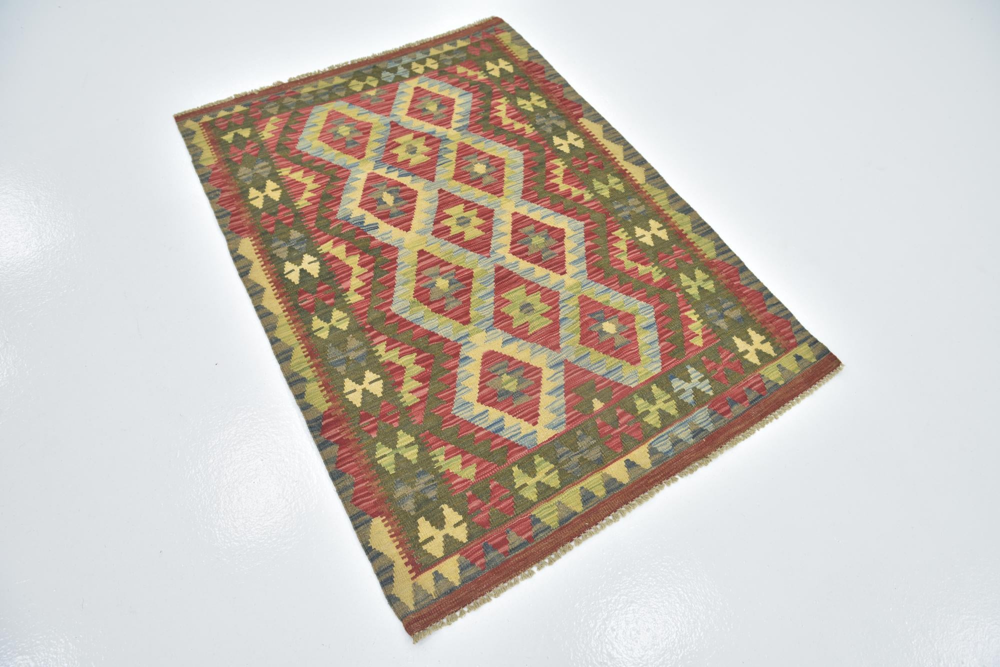 3' 6 x 4' 10 Hand Woven Kilim Maymana Wool Rug