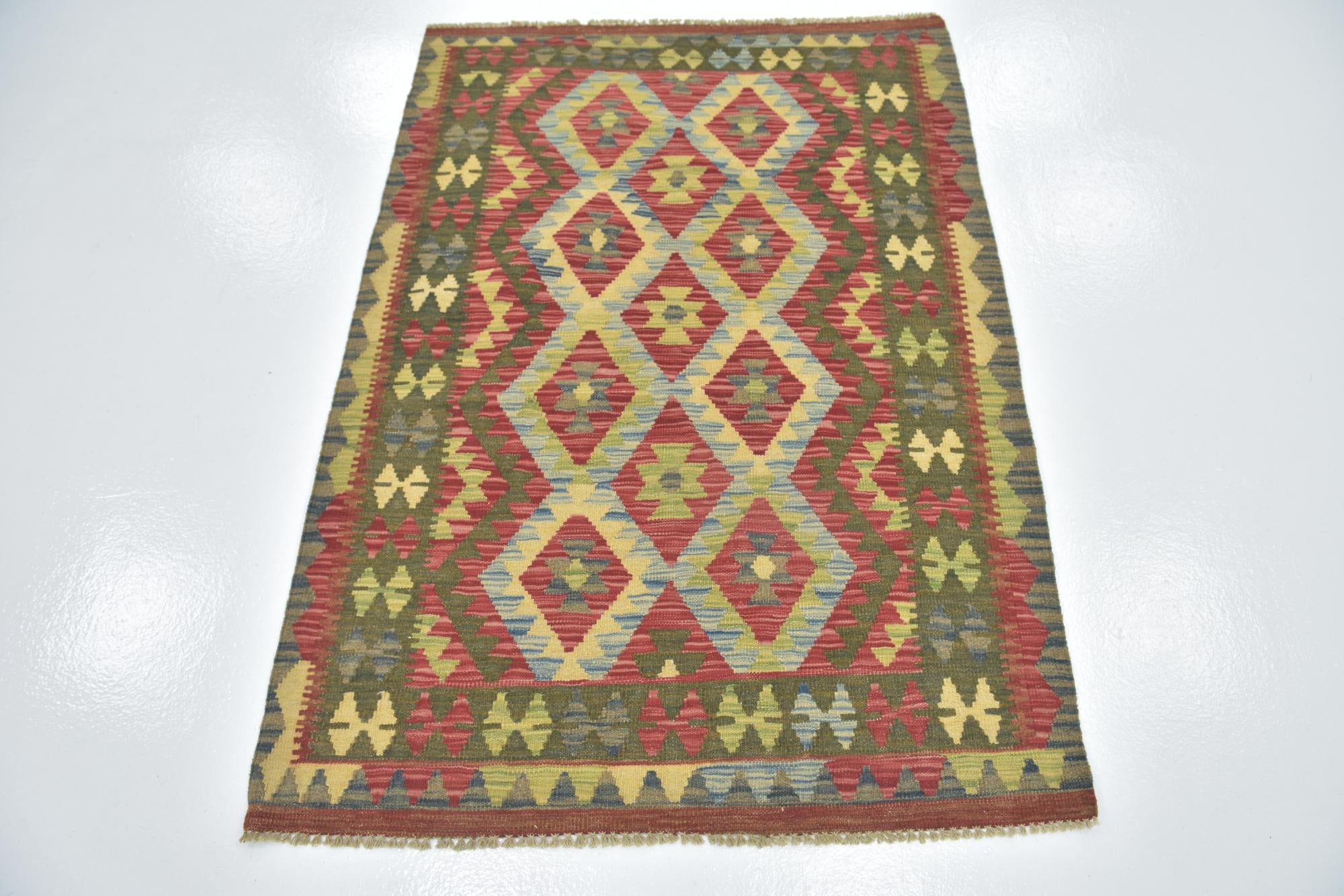 3' 6 x 4' 10 Hand Woven Kilim Maymana Wool Rug