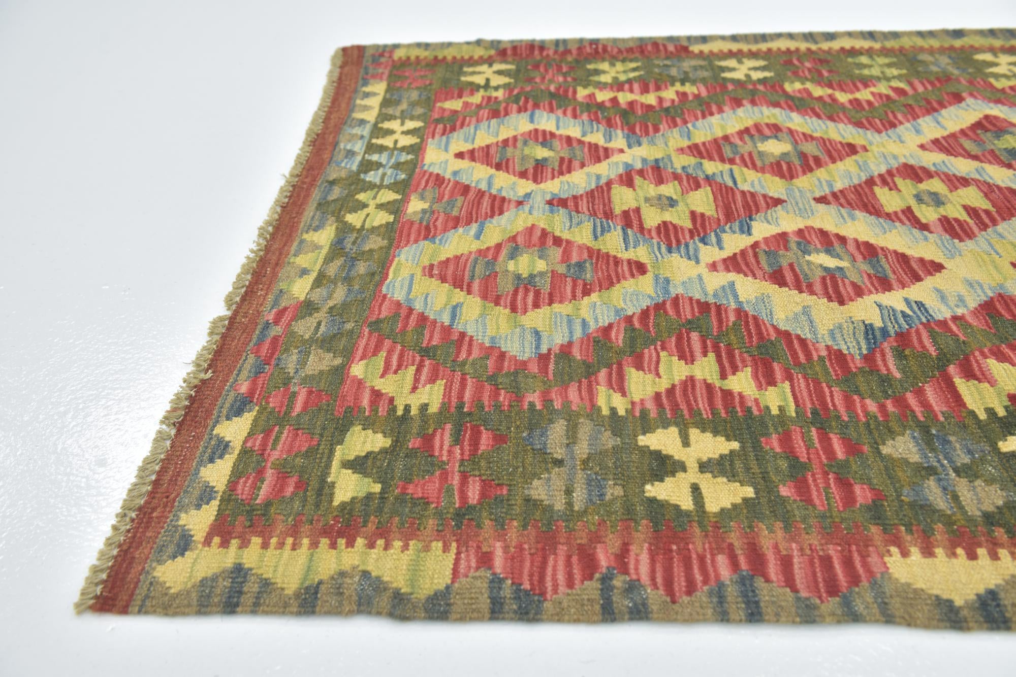 3' 6 x 4' 10 Hand Woven Kilim Maymana Wool Rug