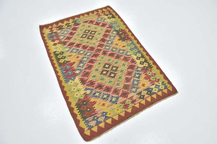 2' 10 x 4' 2 Hand Woven Kilim Maymana Wool Rug