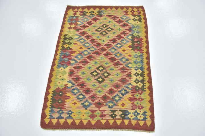 2' 10 x 4' 2 Hand Woven Kilim Maymana Wool Rug