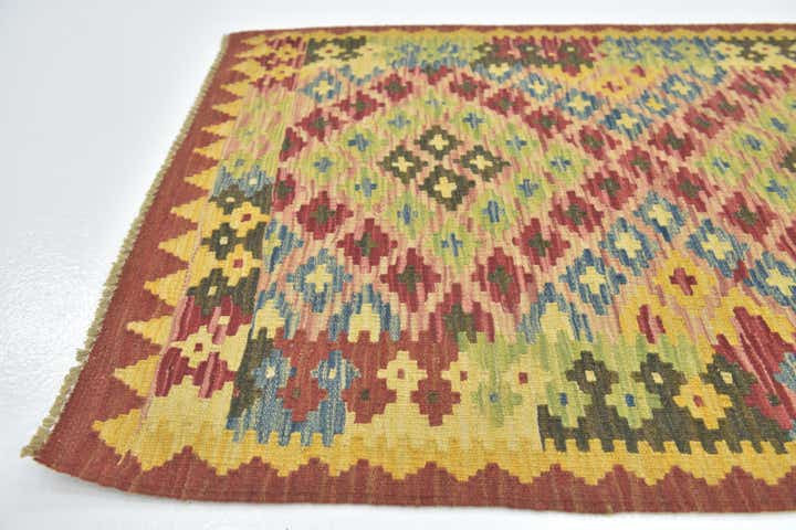 2' 10 x 4' 2 Hand Woven Kilim Maymana Wool Rug