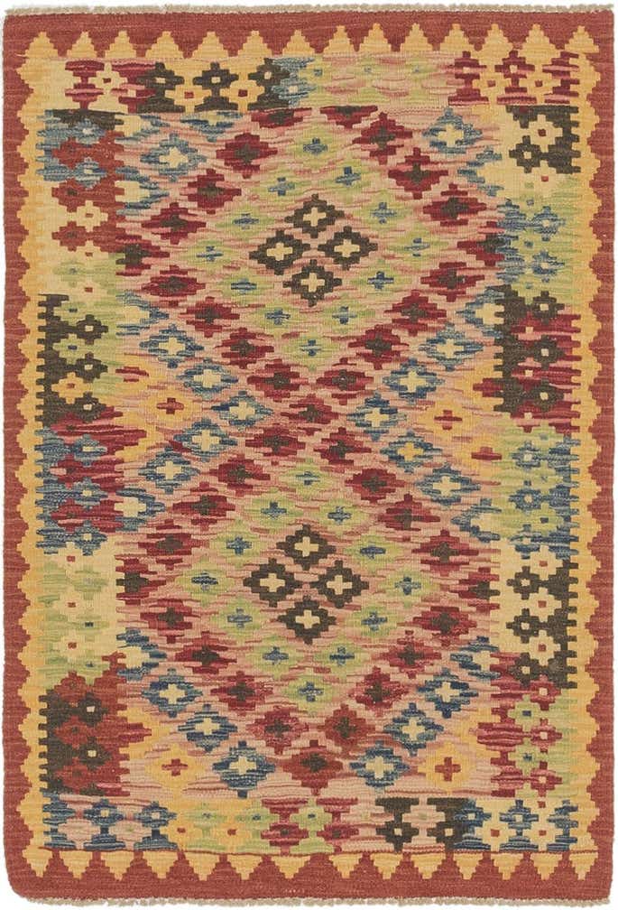 2' 10 x 4' 2 Hand Woven Kilim Maymana Wool Rug