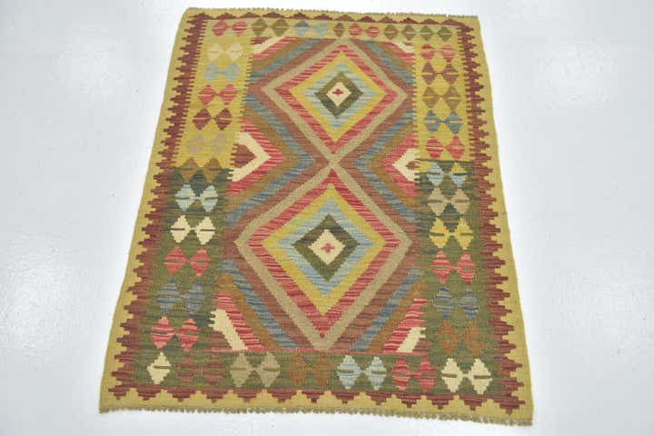 3' 2 x 4' Hand Woven Kilim Maymana Wool Rug