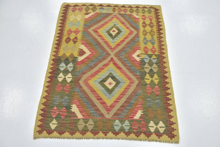 Detail image of 3' 2 x 4' Hand Woven Kilim Maymana Wool Rug