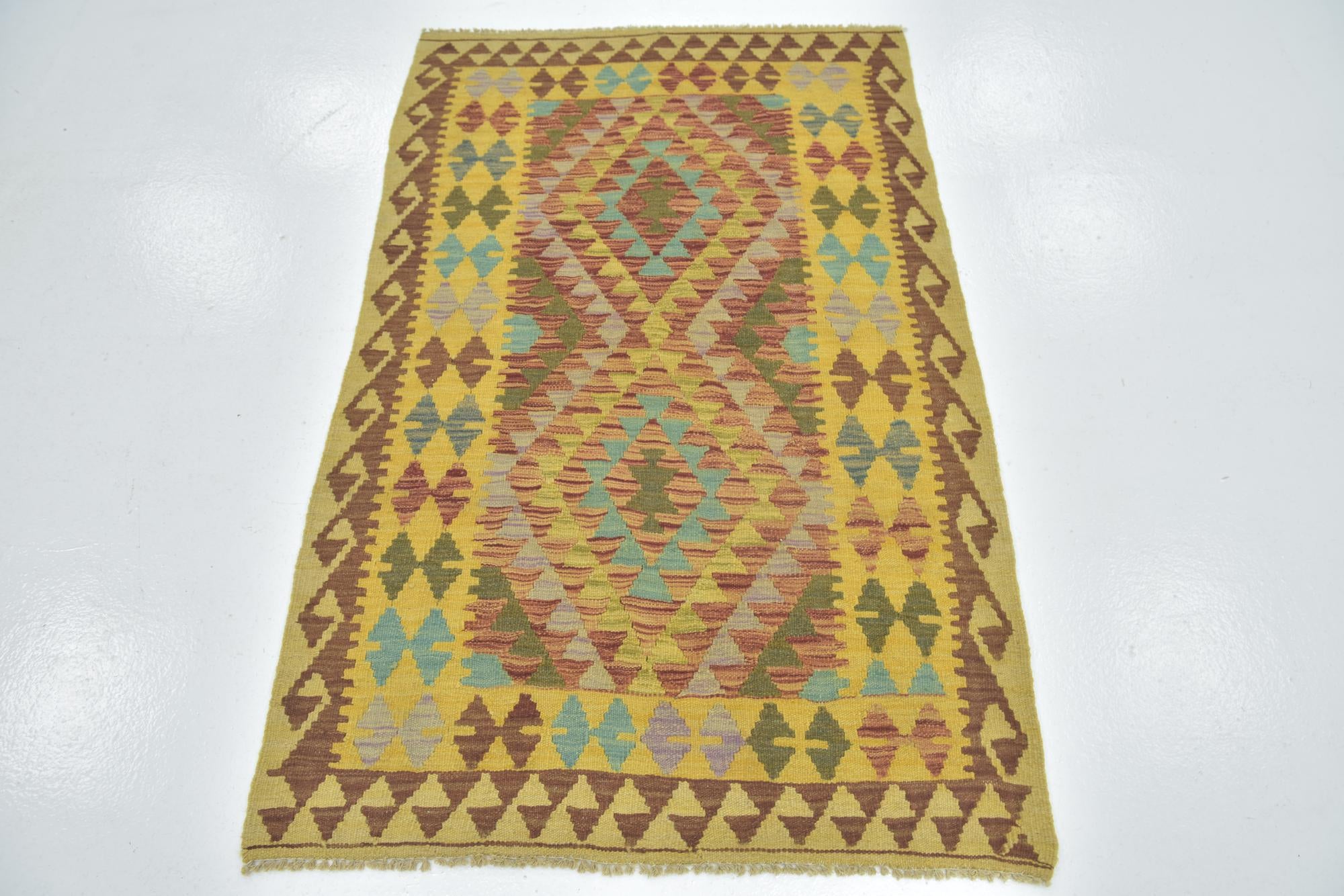 3' 3 x 5' Hand Woven Kilim Maymana Wool Rug