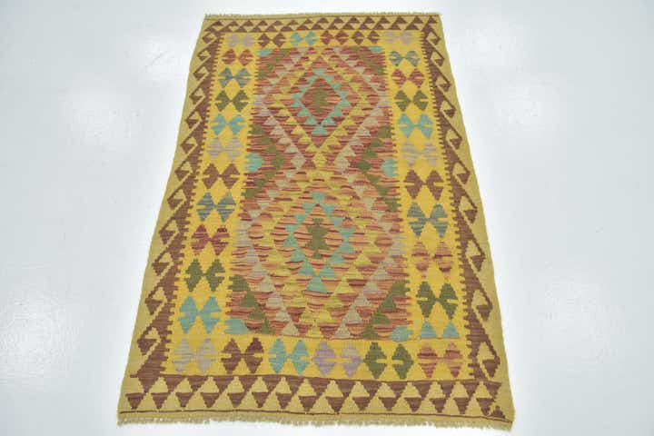 3' 3 x 5' Hand Woven Kilim Maymana Wool Rug