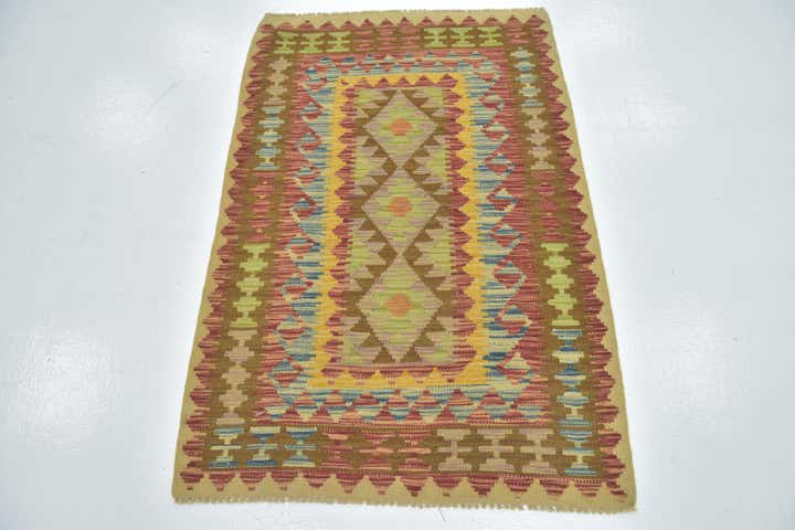 3' 2 x 4' 7 Hand Woven Kilim Maymana Wool Rug