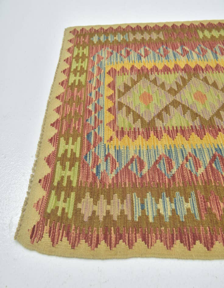 Detail image of 3' 2 x 4' 7  Hand Woven Kilim Maymana Wool Rug