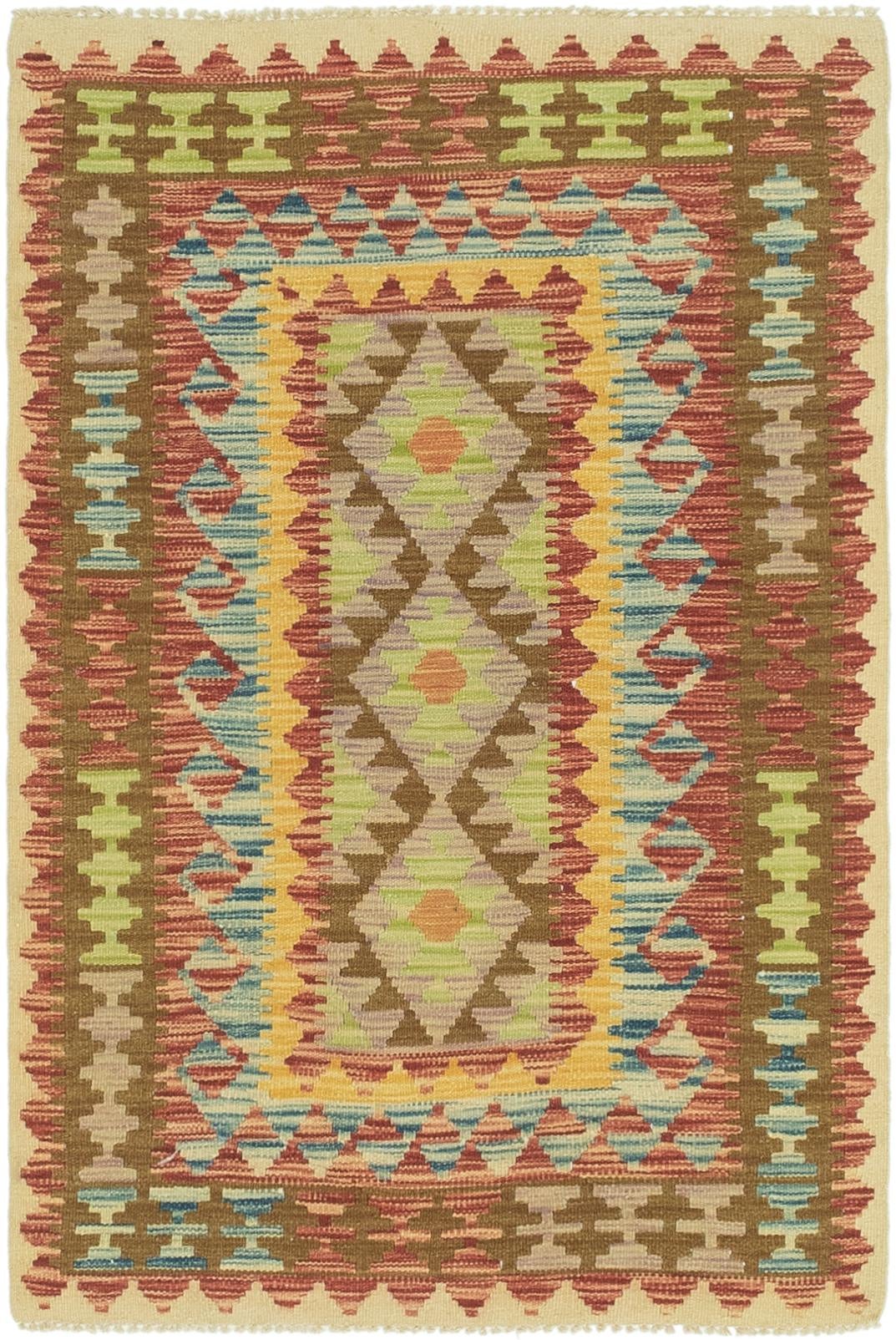 3' 2 x 4' 7 Hand Woven Kilim Maymana Wool Rug