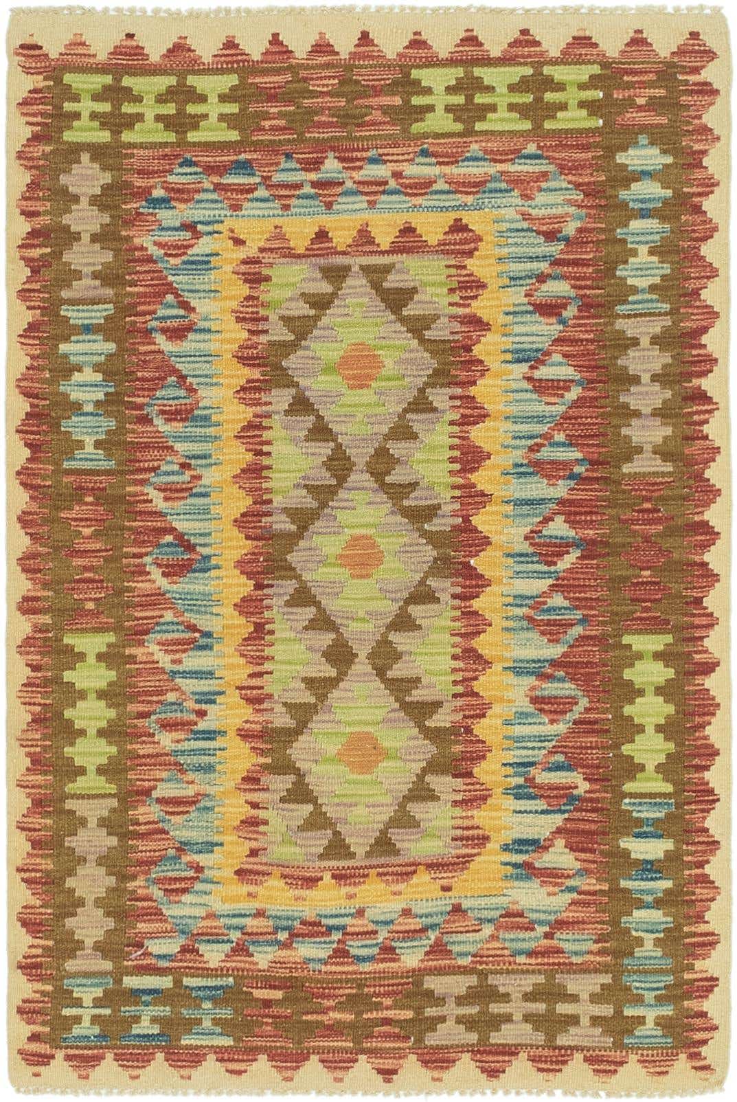 3' 2 x 4' 7 Hand Woven Kilim Maymana Wool Rug