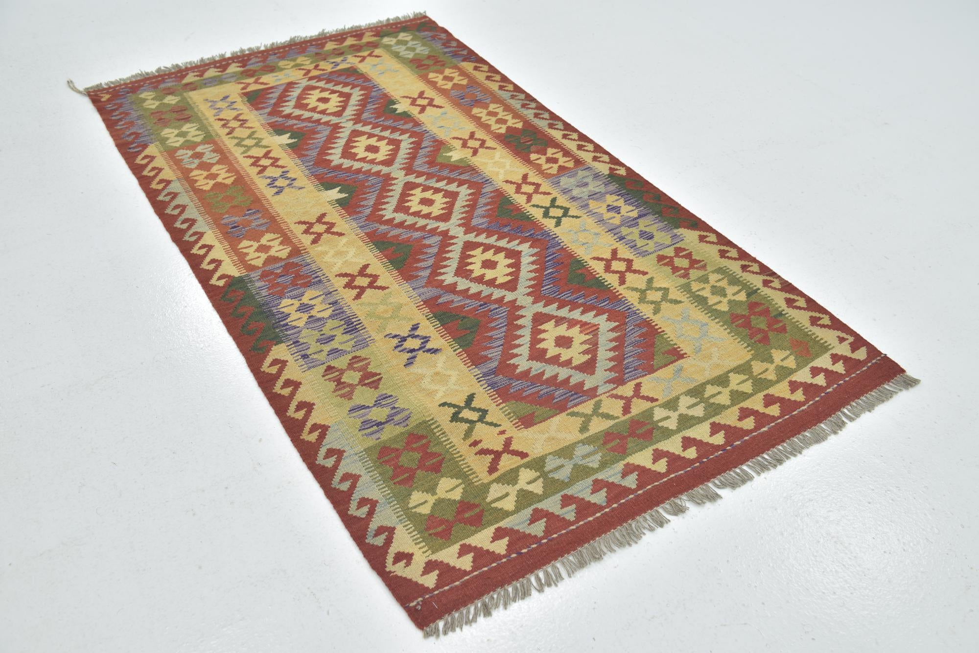 110cm x 200cm Tejido a mano Kilim Maymana Alfombra Lana