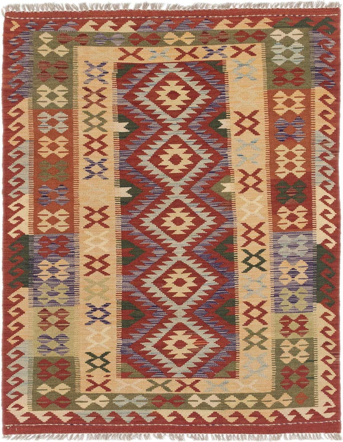 3' 8 x 6' 7 Hand Woven Kilim Maymana Wool Rug