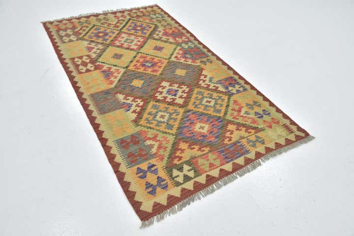 3' 6 x 6' 6 Hand Woven Kilim Maymana Wool Rug