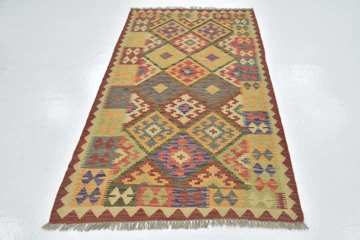 3' 6 x 6' 6 Hand Woven Kilim Maymana Wool Rug