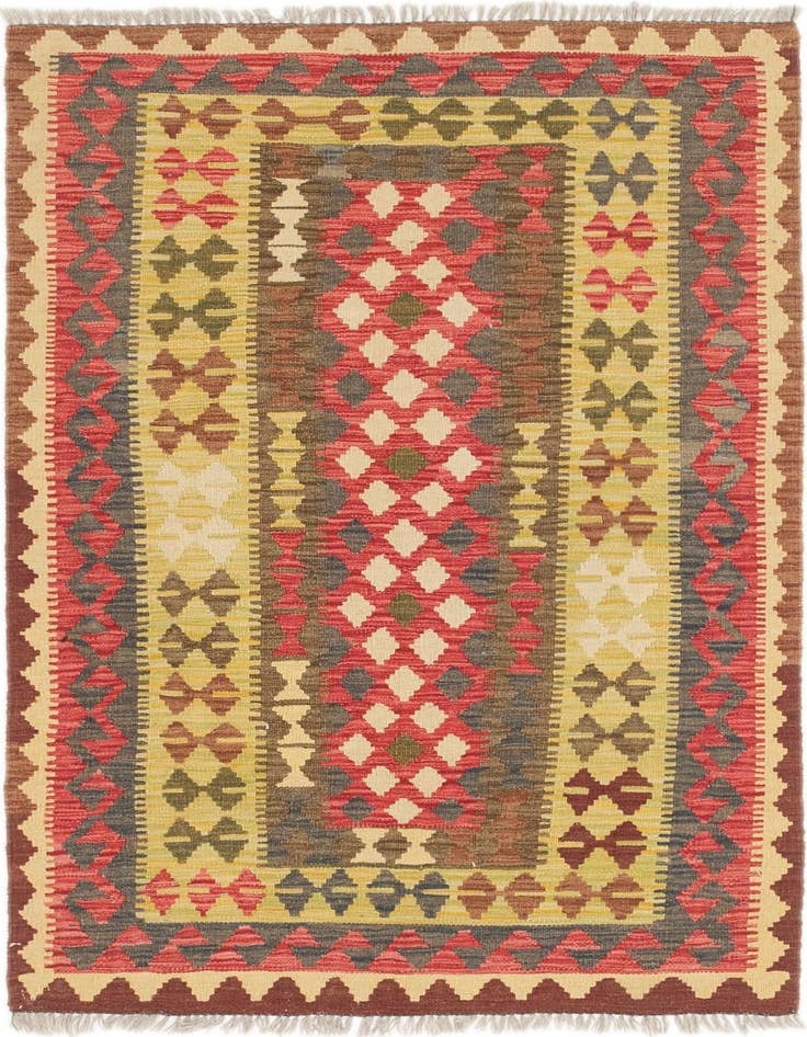 Detail image of 3' 9 x 5' 10 Hand Woven Kilim Maymana Wool Rug