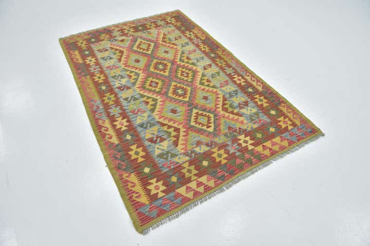 4' 3 x 6' 6 Hand Woven Kilim Maymana Wool Rug