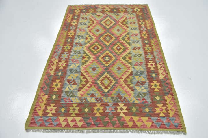 4' 3 x 6' 6 Hand Woven Kilim Maymana Wool Rug
