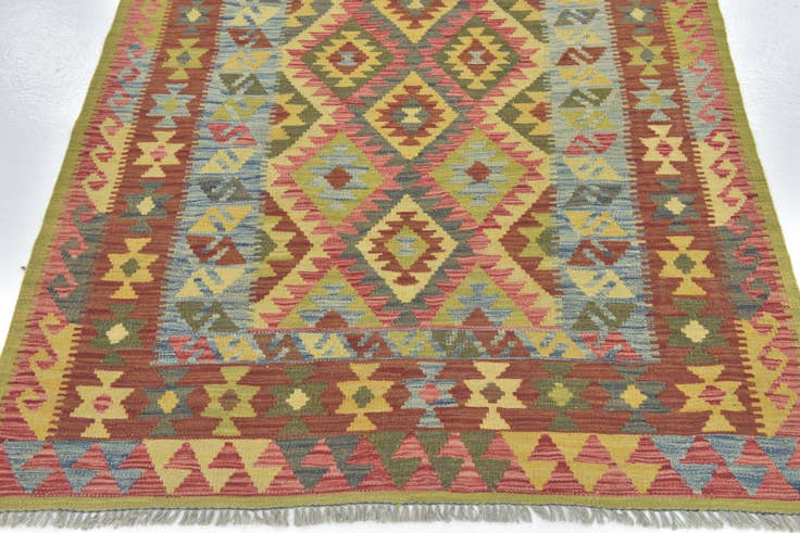 Detail image of 4' 3 x 6' 6 Hand Woven Kilim Maymana Wool Rug