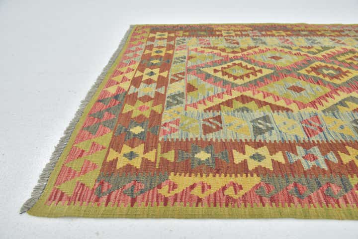 4' 3 x 6' 6 Hand Woven Kilim Maymana Wool Rug