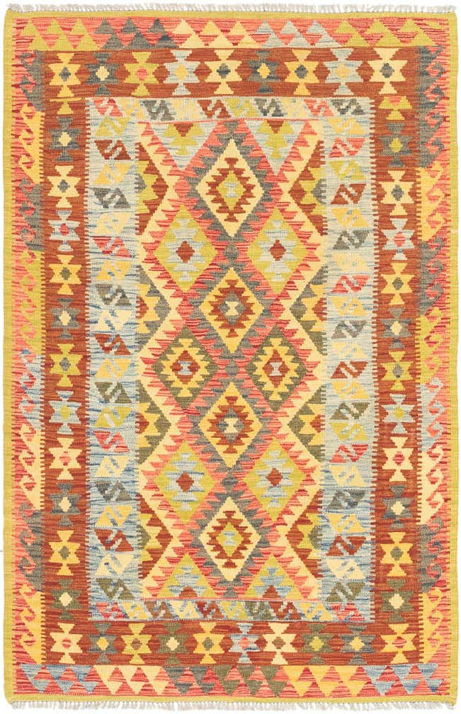 4' 3 x 6' 6 Hand Woven Kilim Maymana Wool Rug