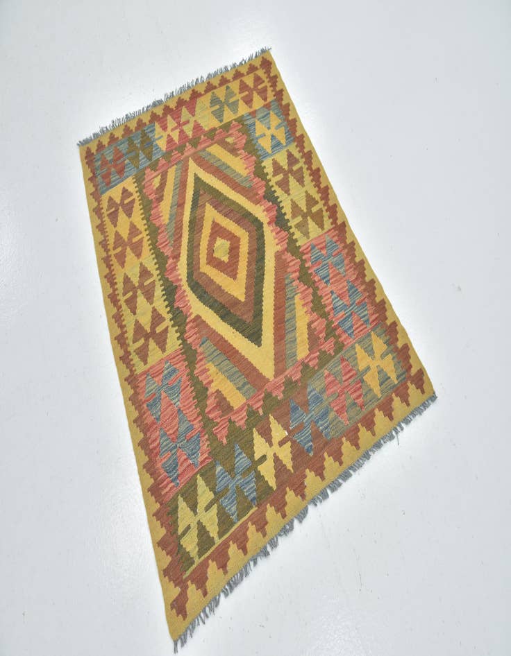 Detail image of 3' 4 x 4' 4  Hand Woven Kilim Maymana Wool Rug